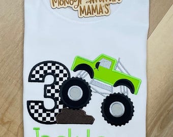 Monster Truck Birthday Shirt; Applique Birthday Shirt for Boys; Custom Birthday Shirt; Personalized Birthday Shirt; Boy Birthday Shirt