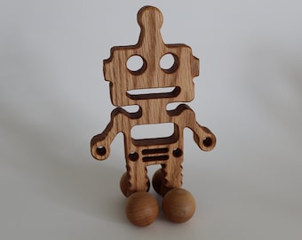 Wooden Robot Push Toy - Handmade Organic Wood baby Toy