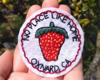 Oxnard, California &quot;No Place Like Home&quot; Strawberry Hand Embroidered Iron On Patch