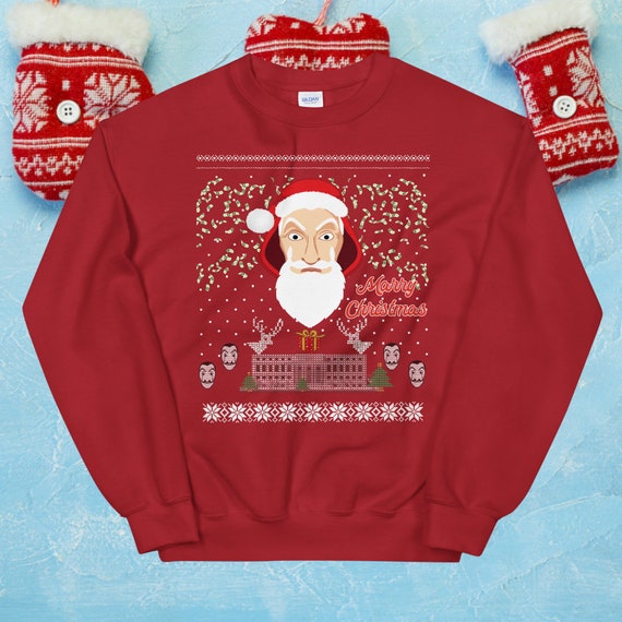 La Casa De Papel Hoodie Dali Mask Salvador Merry Christmas Ugly Sweater Sweatshirt Money Heist