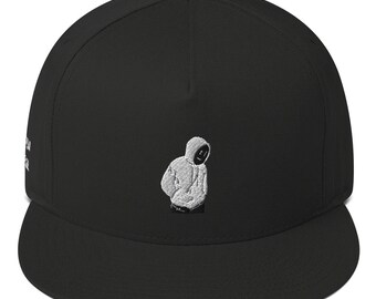 plain black flat peak cap