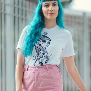 Roller Skate T-shirt with Unique Illustration, Short Sleeve Cotton Tee, White Printed Top, Skate Apparel, Roller Skate Gift, Abstract Tee