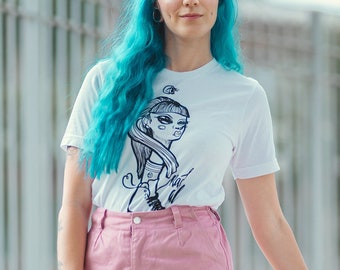 Roller Skate T-shirt with Unique Illustration, Short Sleeve Cotton Tee, White Printed Top, Skate Apparel, Roller Skate Gift, Abstract Tee