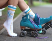 Roller Skate Socks, Stripe Socks, Athletic Socks, Mid Calf Socks, Retro Skate Socks, Gift For Skater, Roller Skating, White Sports Socks