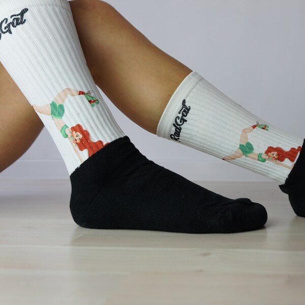 Mid Calf Socks, Roller Skate Socks, Girls's Socks, Handstand Print, White Crew Socks, Skating Socks, Roller Skate Clothing, Skater Gift