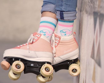 Roller Skate Socks, Pink Skater Socks, Striped Socks, Embroidered Socks, Short Skate Socks, Gift For Skater, Girl Skate Gift, Women's Socks