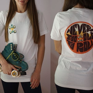 Roller Skate Shirt, Unisex Cotton T-shirt, Loose Fit Sports Tee, Short Sleeve White T-Shirt with Quad Skate Illustration on Back, Quad Shirt image 2