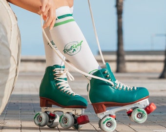 Roller Skates Socks, Knee High Socks, Skater Socks, Roller Derby Socks, Green Stripe Socks, Roller Skating Gift, Old School Socks, Gift