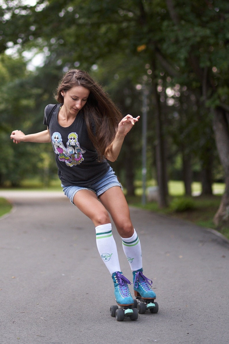 Roller Skate Socks, Knee High Socks with Green Stripes, Retro Stripe Socks, Roller Derby Socks, Roller Skate Apparel, Skate Clothing