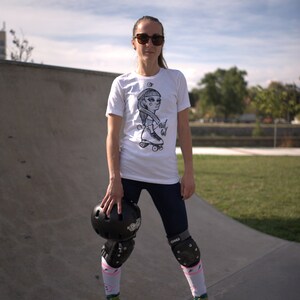 Roller Skate T-shirt with Unique Illustration, Short Sleeve Cotton Tee, White Printed Top, Skate Apparel, Roller Skate Gift, Abstract Tee
