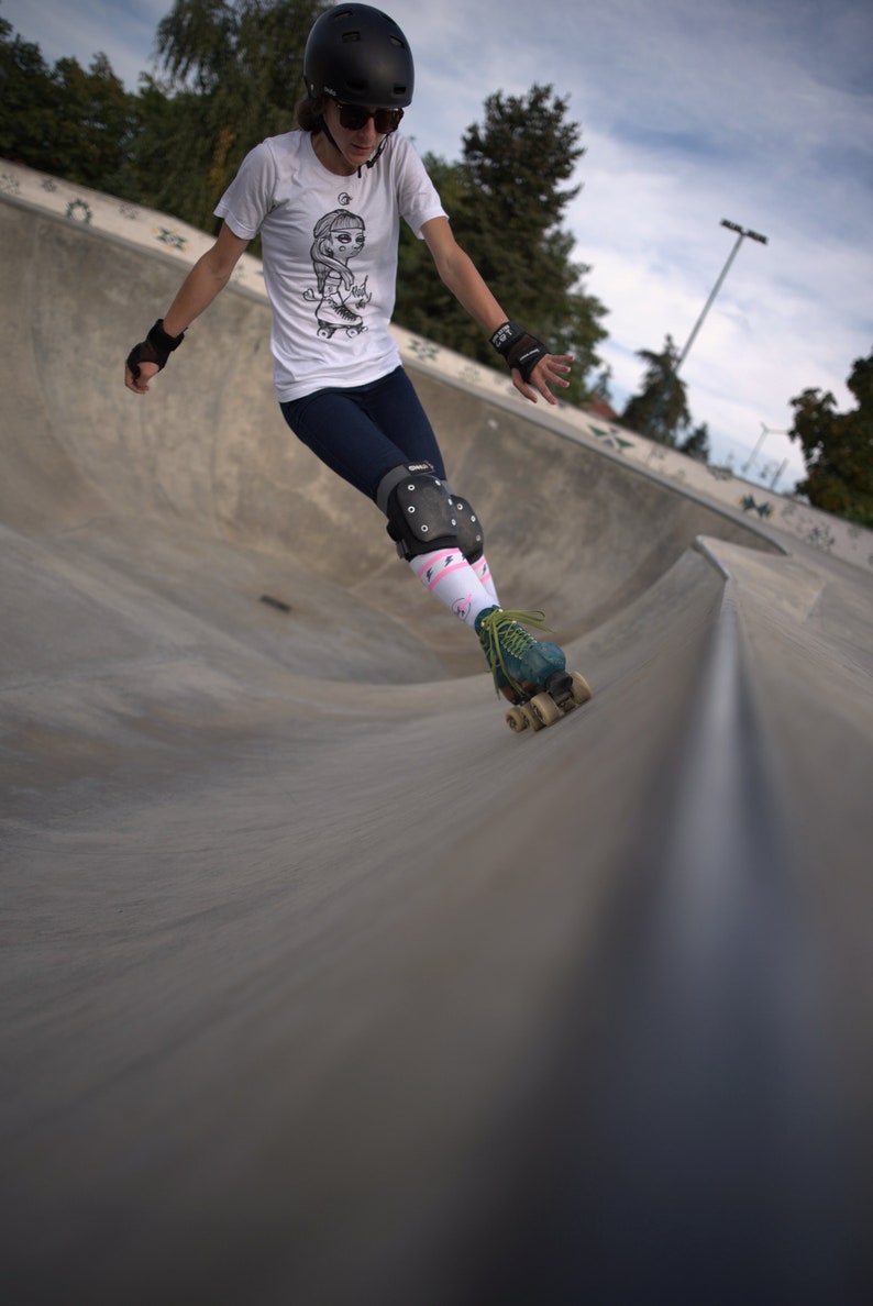 Roller Skate T-shirt with Unique Illustration, Short Sleeve Cotton Tee, White Printed Top, Skate Apparel, Roller Skate Gift, Abstract Tee