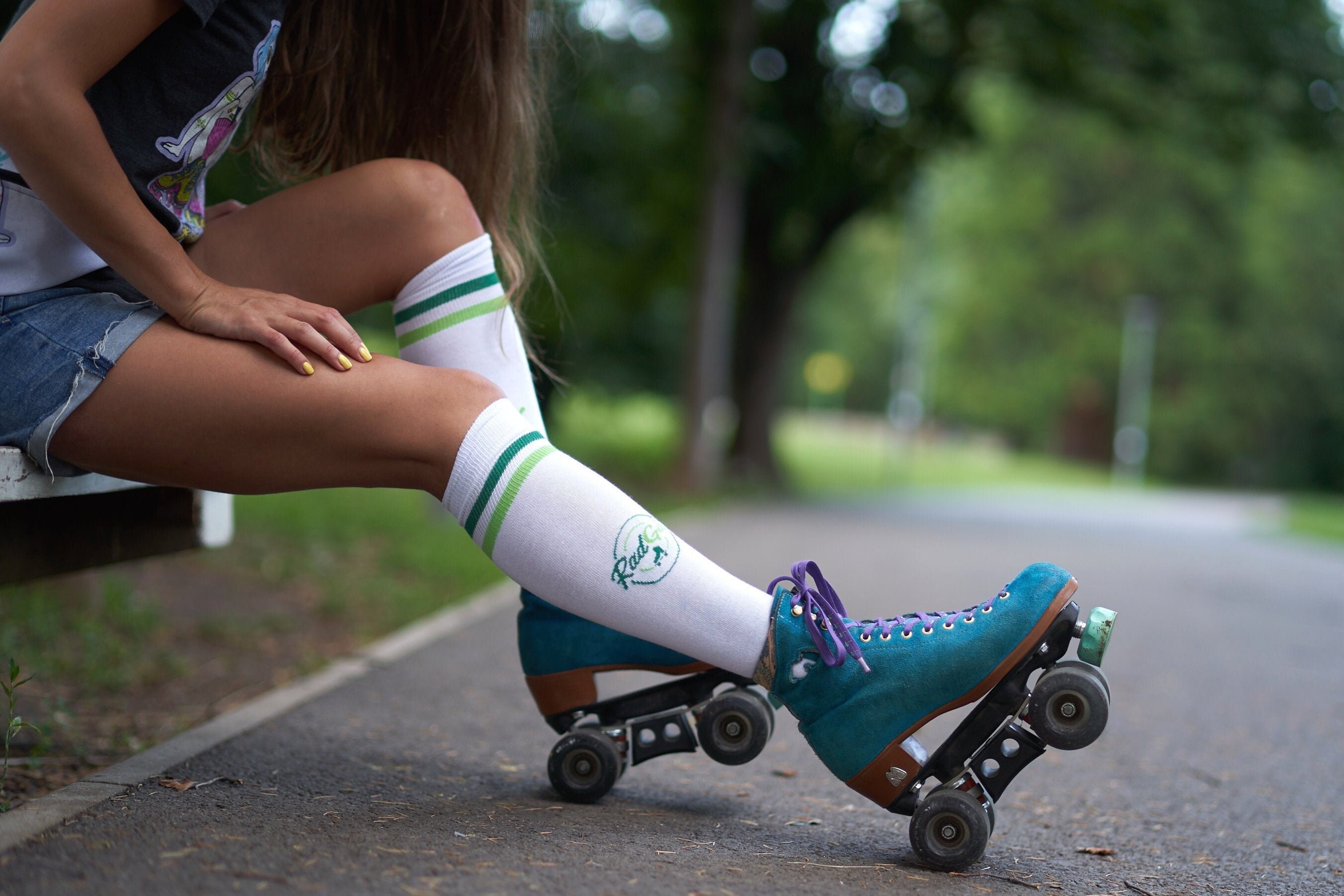 Roller Skating Socks Knee High Socks Stripe Socks Skate Etsy