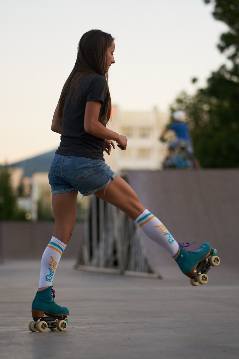 thumbnail image 2 of Women's Multi-Striped Knee High Casual Tube Socks – Cotton Blend – Roller Skate Style – Size 9-11 2 of 5