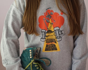 Sudadera de skate, Sudadera de patinaje sobre ruedas en gris, Sudadera unisex Pullover, Ropa de patines, Gráfico de esqueleto, Ropa deportiva