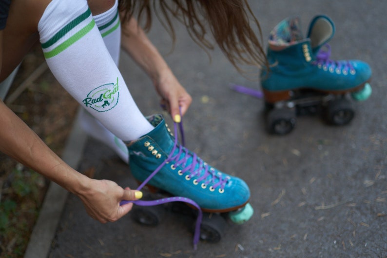 Roller Skate Socks, Knee High Socks with Green Stripes, Retro Stripe Socks, Roller Derby Socks, Roller Skate Apparel, Skate Clothing