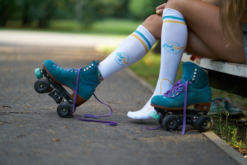 Knee High Socks, Roller Skate Socks, Yellow Stripe Socks, Women's Skate