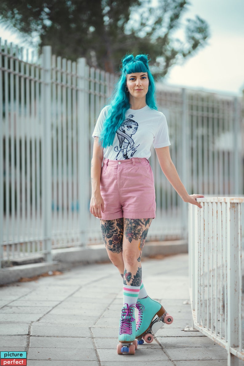 Roller Skate T-shirt with Unique Illustration, Short Sleeve Cotton Tee, White Printed Top, Skate Apparel, Roller Skate Gift, Abstract Tee