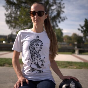 Roller Skate T-shirt with Unique Illustration, Short Sleeve Cotton Tee, White Printed Top, Skate Apparel, Roller Skate Gift, Abstract Tee