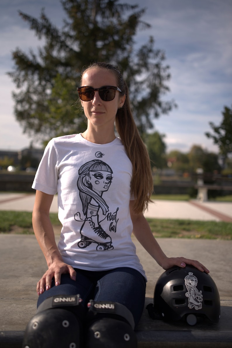 Roller Skate T-shirt with Unique Illustration, Short Sleeve Cotton Tee, White Printed Top, Skate Apparel, Roller Skate Gift, Abstract Tee