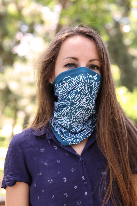 Face Cover With Roller Skate Pattern, Washable Face Cover, Teal Green Neck Gaiter, Roller Skate Gift, Skate Bandana, Face Covering, Reusable
