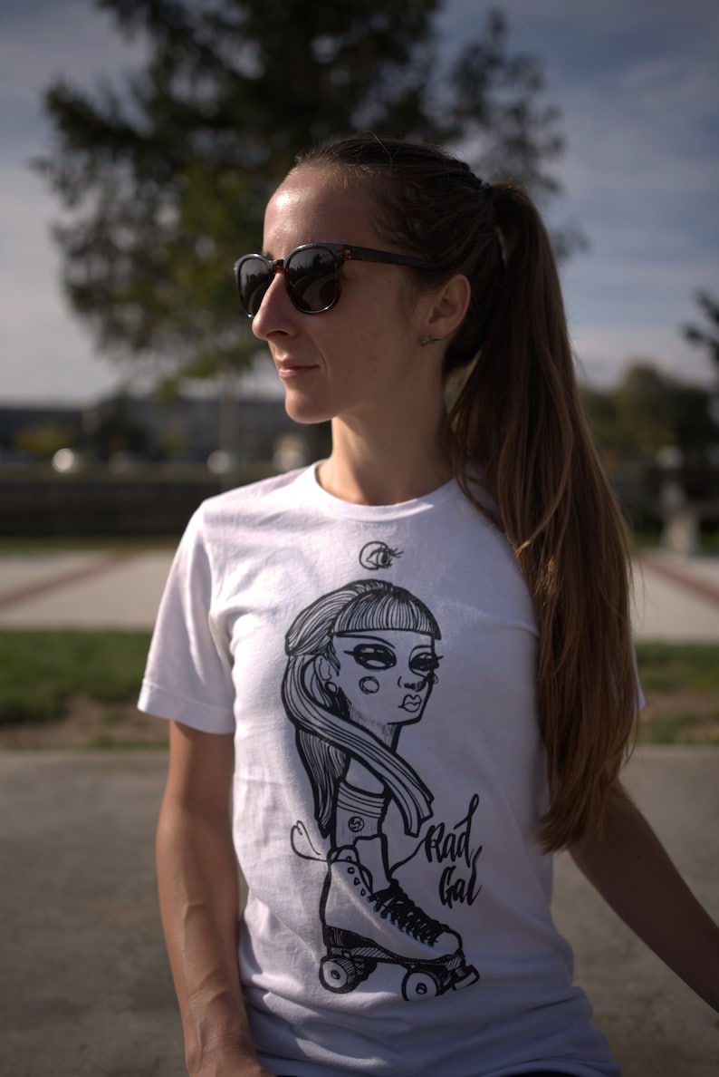 Roller Skate T-shirt with Unique Illustration, Short Sleeve Cotton Tee, White Printed Top, Skate Apparel, Roller Skate Gift, Abstract Tee
