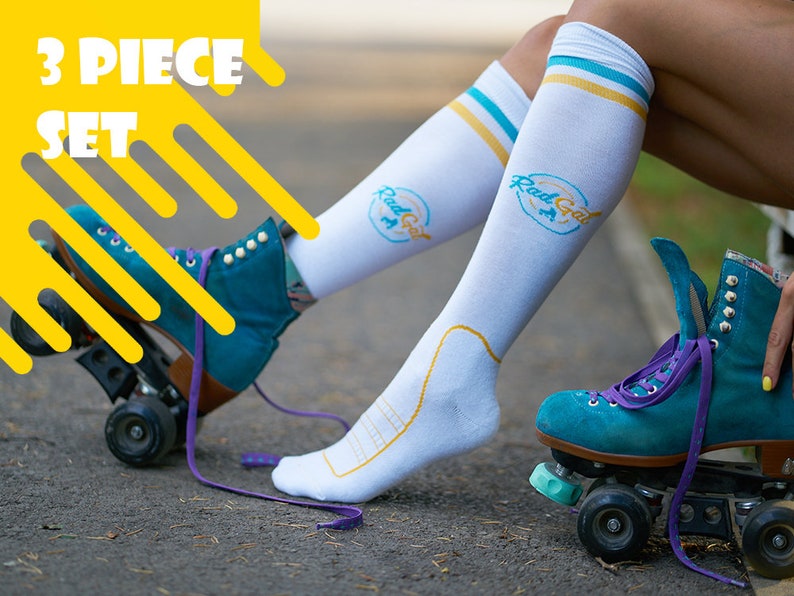 Roller Skate Socks, 3 Piece Set, Knee High Socks, Skate Socks, Q