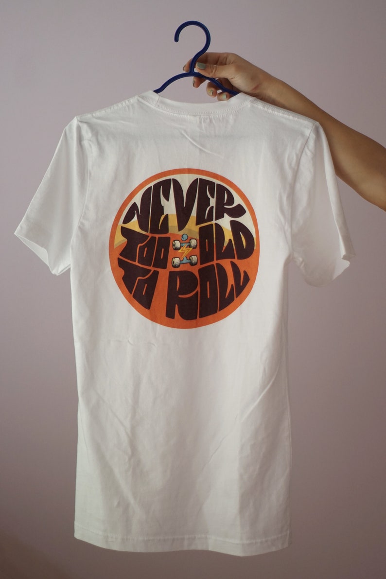 Roller Skate Shirt, Unisex Cotton T-shirt, Loose Fit Sports Tee, Short Sleeve White T-Shirt with Quad Skate Illustration on Back, Quad Shirt image 5