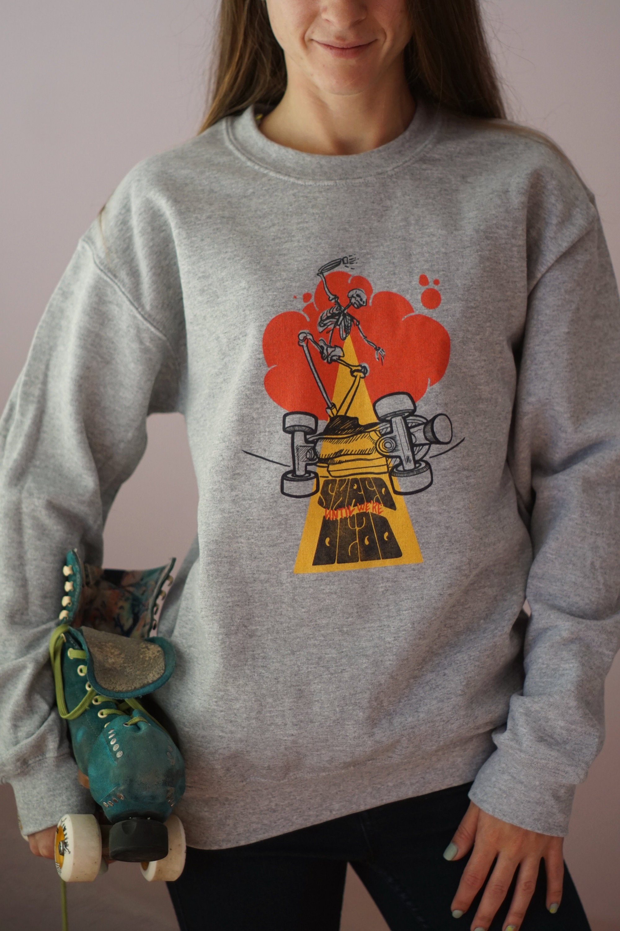 Skate Sweatshirt Roller Skate Sweatshirt in Gray Unisex Etsy