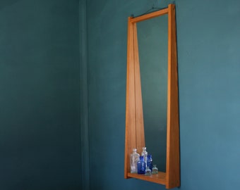 Full Length Mirror With Brass Accents, Mirror With Shelf, Wall Hanging/Mounted Mirror, Solid Wood.