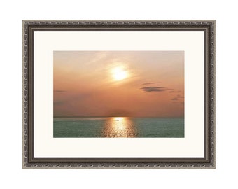 Ocean Sunrise Framed Wall Art Photography - 21" x 16" Antique Silver Frame | White Double Mat | Beach Decor | BEACH GIFT!