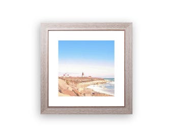 Point Judith Lighthouse, Narragansett, RI Framed Wall Art Photography Print - 16" x 16" Rustic Square Beach Frame | Rhode Island Photography