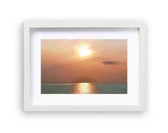 Ocean Sunrise Framed Tabletop Photography - 5" x 7" White Wood Frame | White Mat | Oceanscape Art | Ocean Landscape | Ocean Photography