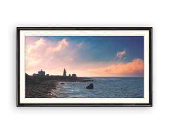 Point Judith Lighthouse,  Narragansett, RI Framed Wall Art Photography Print - 30" x 17" Black Frame |  | Oceanscape | Ocean | BEACH GIFT!