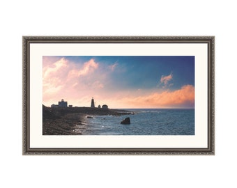 Point Judith Lighthouse, Narragansett, RI Framed Wall Art Photography Print - 32.5" x 20" Antique Silver Frame | | BEACH GIFT!