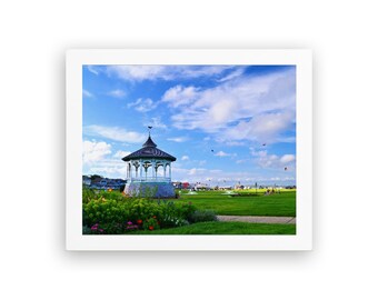 Ocean Park Oak Bluffs, Martha's Vineyard Framed Tabletop / Wall Art Photography - 8" x 10" White Wood Frame | BEACH GIFT!