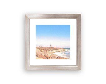 Point Judith Lighthouse, Narragansett, RI Framed Wall Art Photography Print - 16" x 16" Metallic Square Frame | Rhode Island Photography
