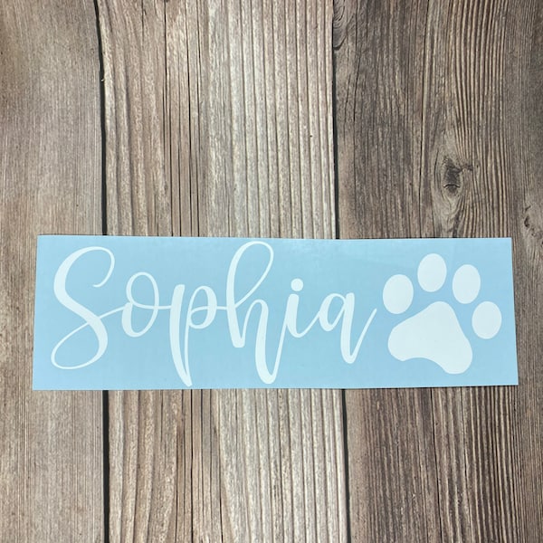 Dog Name Decal - Vinyl Sticker - Paw Print Name Decal - Dog Bowl Sticker - Toy Bin Label