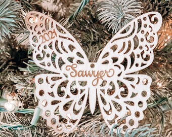 Custom name Memorial butterfly Christmas tree ornament, Butterfly ornament, 3d wooden Butterfly ornament