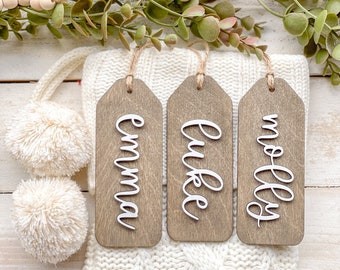 Stocking Christmas tag, Christmas, Wood tag, Christmas ornament, Christmas wood tag, custom made name tag,