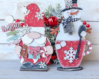 Wooden gnome Christmas, wooden gnome shelf sitters, Gnome Santa, snowman wood decor, wooden snowman, wooden snowman, wooden snowman decor.