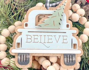 Believe Christmas tree truck ornament | Christmas tree ornament | vintage Christmas tree ornament | tree ornament | gift | white elephant
