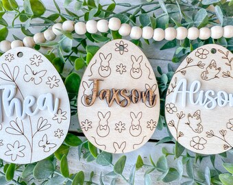 Wooden Easter Egg shaped gift tag, personalized Easter gift tag, kids personalized Easter gift tag, Personalized Easter basket tags