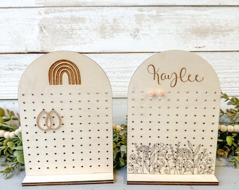 Wooden earring stand, boho earring holder, earring stand, jewelry organizer, personalized kid gift.