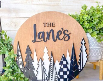 Christmas tree door hanger, Christmas wood door hanger, Christmas tree farm wood sign, personalized wood round, rustic Christmas decor.