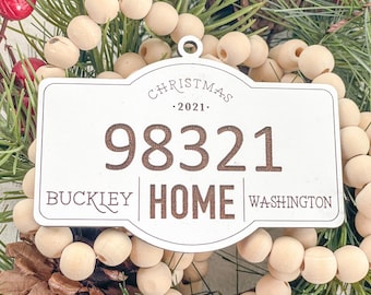 Christmas tree ornament, gift, zip code ornament, custom last name ornament, personalized gift, newlywed gift, first home gift, 2022 ornamen