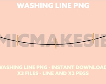 Wooden clothespins on rope. Cut files for Cricut. Clip Art silhouette. Washing line clothes peg png instant download