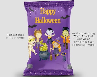 Happy Halloween Trick or Treat Chip Crisp bag party favors candy bag instant download Jpeg and Png spooky season party bags autumn kids