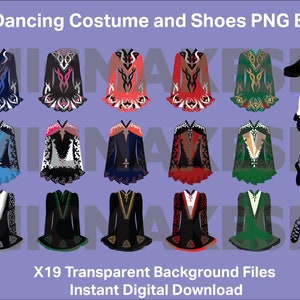 Ierse dansjurk kostuum en schoenen PNG-bundel Directe digitale download