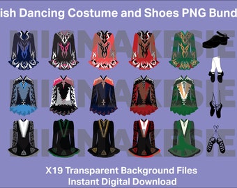 Irish dancing dress costume and shoes PNG bundle Instant digital download