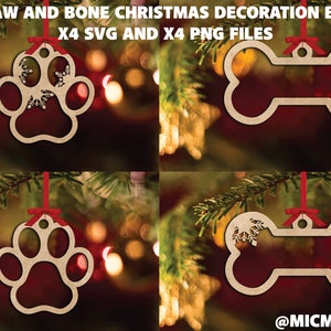 x 4 hondenpoot kerstversiering ornament lasergesneden bestanden SVG en PNG voor Cricut en Xtool